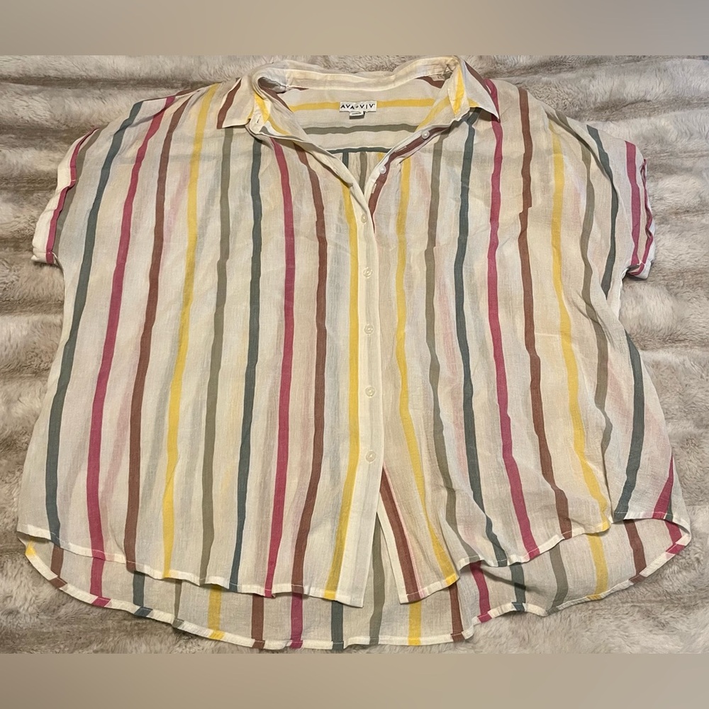 AVA VIV linen striped top. Size 3X.